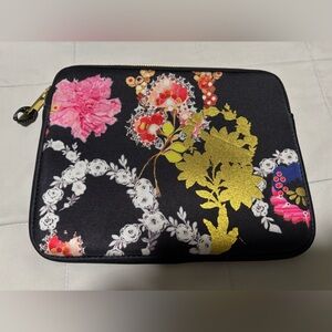 Cynthia Rowley Black Floral Tablet Sleeve with Pink and Gold Accents